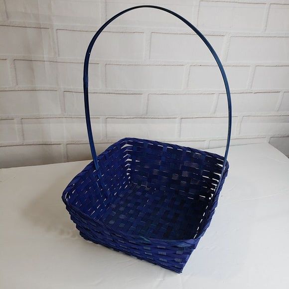 Cobalt Blue Wicker Square Easter Basket 10" Boy with Tall Handle - Picture 1 of 12